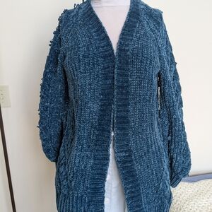 Forever 21 Blue Cardigan Sweater Open Front Cable Knit